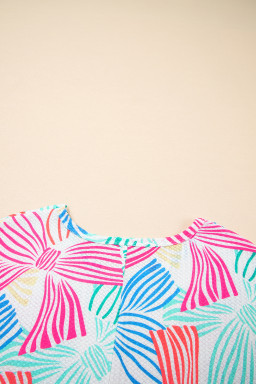 Multicolour Bowknot Print Waffle Loose Tee