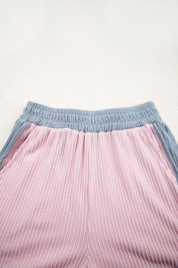 Light Pink Colorblock Corded Short Sleeve Boxy Top and Shorts Set