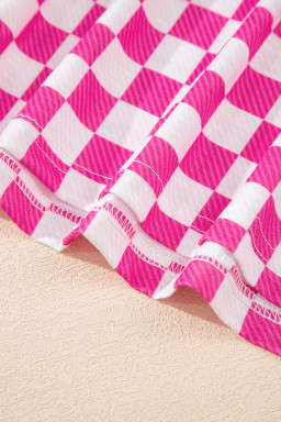 Pink Checkerboard T Shirt and High Waist Skorts Set