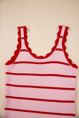 Rose Stripe Scalloped Edge Ribbed Tank Top