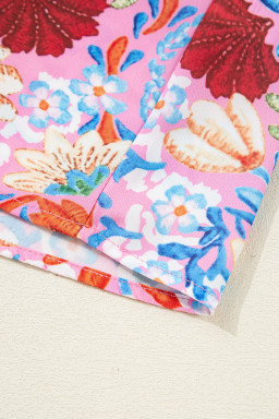 Rose Floral Print Tie Front High Waist Loose Midi Dress