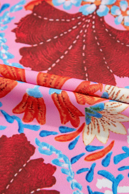 Rose Floral Print Tie Front High Waist Loose Midi Dress