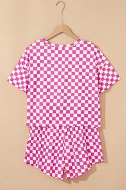 Pink Checkerboard T Shirt and High Waist Skorts Set