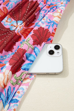 Rose Floral Print Tie Front High Waist Loose Midi Dress