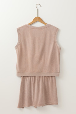 Smoke Gray 2 Pieces Mineral Wash Cotton Tank Top Lined Split Skort Set