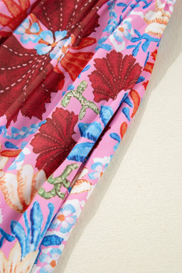 Rose Floral Print Tie Front High Waist Loose Midi Dress