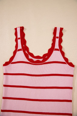Rose Stripe Scalloped Edge Ribbed Tank Top