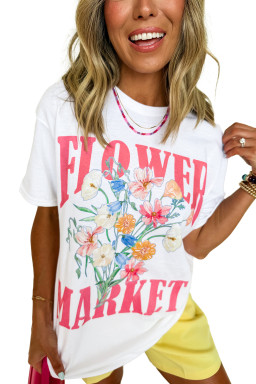 White FLOWER MARKET Letter Graphic T Shirt