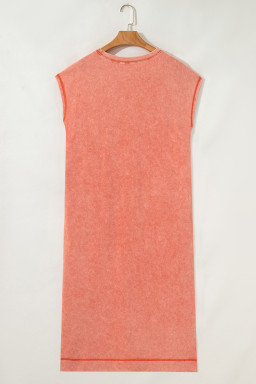 Carrot Mineral Wash Pocketed T-shirt Dress