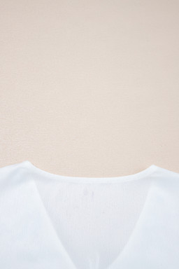 White Flower Lace-up V Neck Flowy Babydoll Blouse