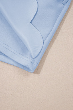 Beau Blue Puff Sleeve Pearl Embellished Scallop Hem 2-Piece Shorts Set