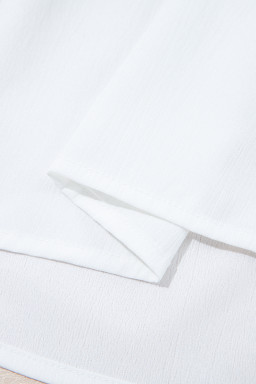 White Flower Lace-up V Neck Flowy Babydoll Blouse