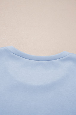 Beau Blue Puff Sleeve Pearl Embellished Scallop Hem 2-Piece Shorts Set