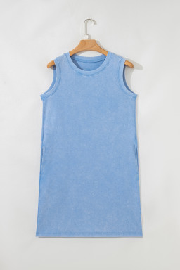 Beau Blue Mineral Wash Pocket Tank Mini Dress