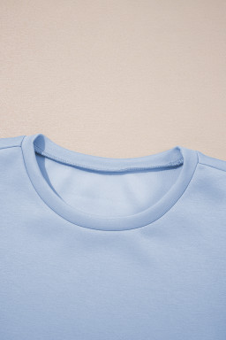 Beau Blue Puff Sleeve Pearl Embellished Scallop Hem 2-Piece Shorts Set