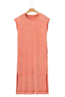 Carrot Mineral Wash Pocketed T-shirt Dress
