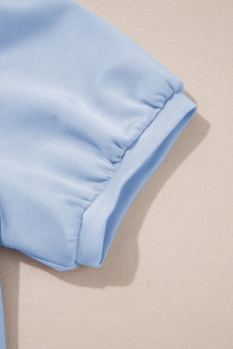 Beau Blue Puff Sleeve Pearl Embellished Scallop Hem 2-Piece Shorts Set