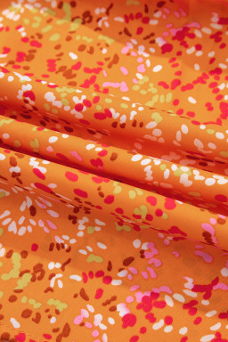 Orange Abstract Print Loose Fit Collared V Neck Babydoll Blouse