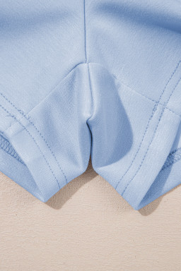 Beau Blue Puff Sleeve Pearl Embellished Scallop Hem 2-Piece Shorts Set