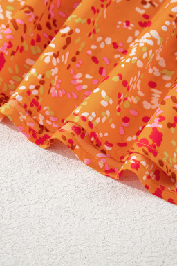 Orange Abstract Print Loose Fit Collared V Neck Babydoll Blouse