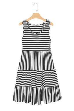 Black Stripe U Neck Sleeveless Loose Fit Mini Dress