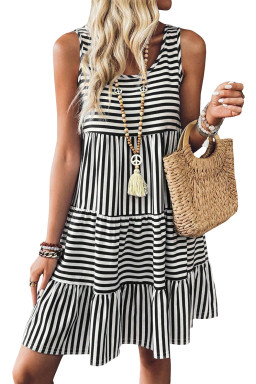 Black Stripe U Neck Sleeveless Loose Fit Mini Dress
