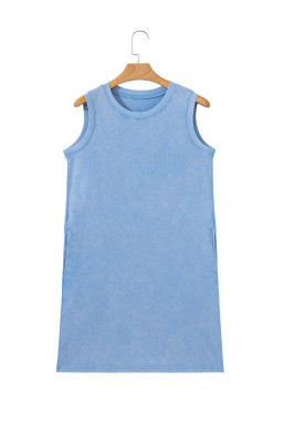 Beau Blue Mineral Wash Pocket Tank Mini Dress