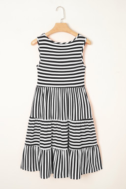 Black Stripe U Neck Sleeveless Loose Fit Mini Dress