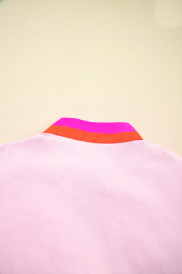Pink Puff Sleeve Pop of Color Neckline Blouse