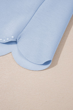 Beau Blue Puff Sleeve Pearl Embellished Scallop Hem 2-Piece Shorts Set