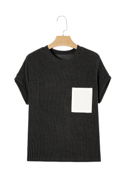 Carbon Grey Corded Colorblock Pocket Crew Neck T Shirt