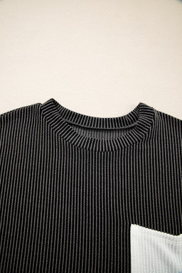 Carbon Grey Corded Colorblock Pocket Crew Neck T Shirt