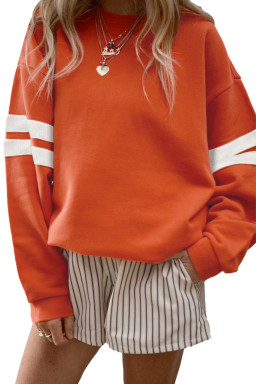 Orange Preppy Striped Sleeve Loose Sweatshirt
