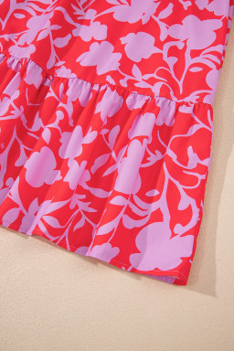 Red Floral 3/4 Sleeve Ruffle Hem Mini Dress