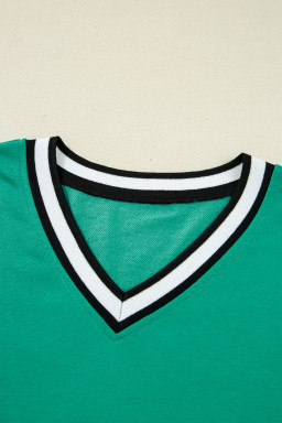 Mint Green Preppy Contrast Striped V Neck Long Sleeve T-shirt Dress