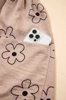 Sepia Rose Floral Print Pockets Loose Casual Romper