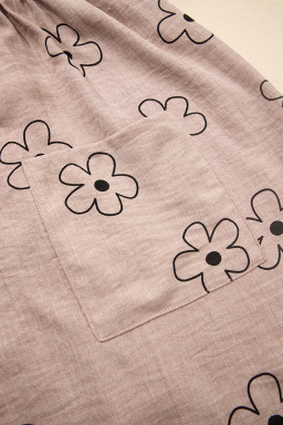 Sepia Rose Floral Print Pockets Loose Casual Romper