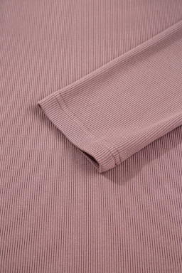 Old Rose Ruched Sweetheart Neck Ribbed Long Sleeve Top