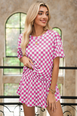 Pink Checkerboard T Shirt and High Waist Skorts Set