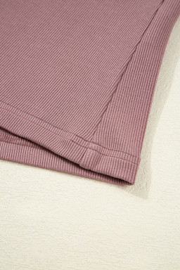 Old Rose Ruched Sweetheart Neck Ribbed Long Sleeve Top