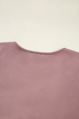 Old Rose Ruched Sweetheart Neck Ribbed Long Sleeve Top