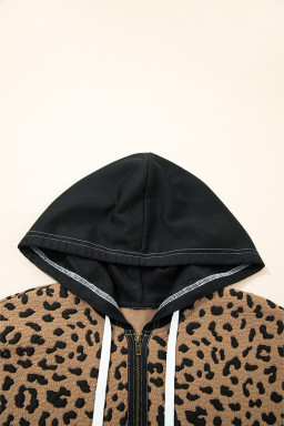 Brown Leopard Patchwork Quarter Zip Hoodie