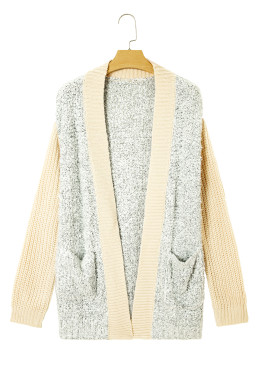 High-rise Patchwork Side Pockets Open Front Cardigan