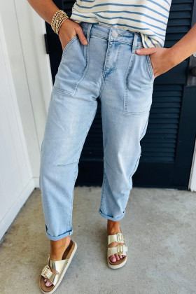 Beau Blue High Rise Relaxed Patch Pocket Jeans