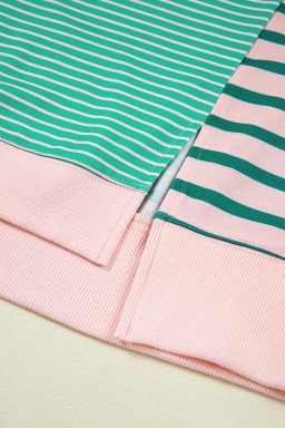 Green Stripe Colorblock Patchwork Side Slit Plus Size Sweatshirt