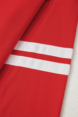 Fiery Red Preppy Striped Sleeve Loose Sweatshirt