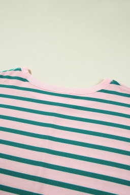Green Stripe Colorblock Patchwork Side Slit Plus Size Sweatshirt