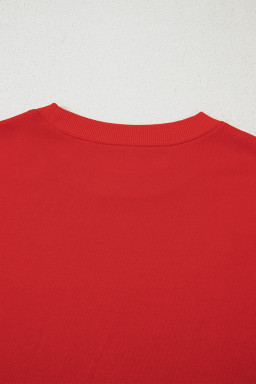 Fiery Red Preppy Striped Sleeve Loose Sweatshirt