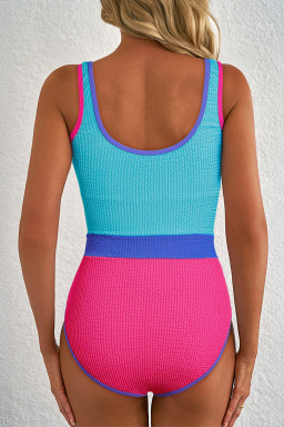 Rose Red Textured Colorblock One Piece Swimsuit