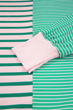Green Stripe Colorblock Patchwork Side Slit Plus Size Sweatshirt